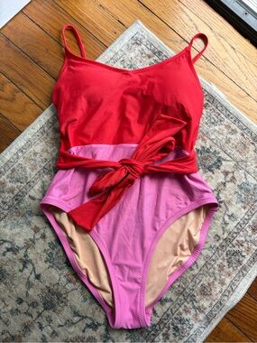 Womens XS/2 J.Crew One Piece Swim Pink & Red Wrap Tie